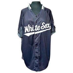 Chicago White‎ Sox Fan Jersey Black Mens Size Large Baseball Pinstripe Button Up